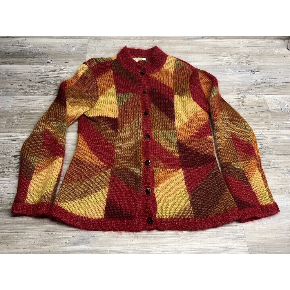 Talbots Cardigan Mohair Blend Fall Warm Colors Geometric Size M Button Up - Picture 1 of 7